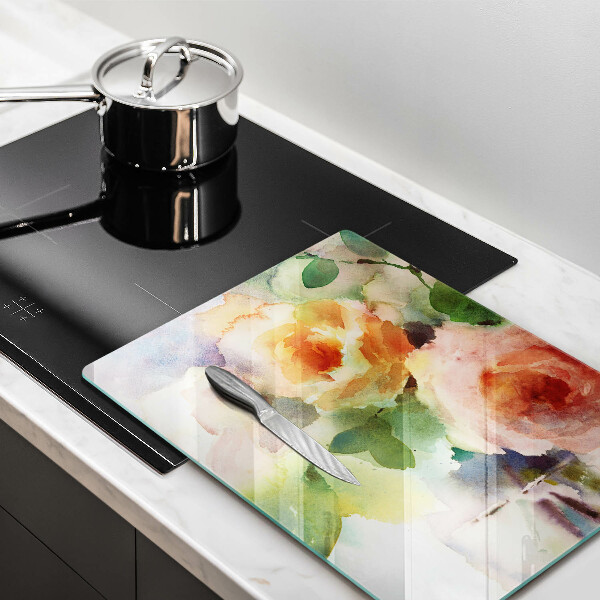 Steklena podloga za rezanje Poslikane rože