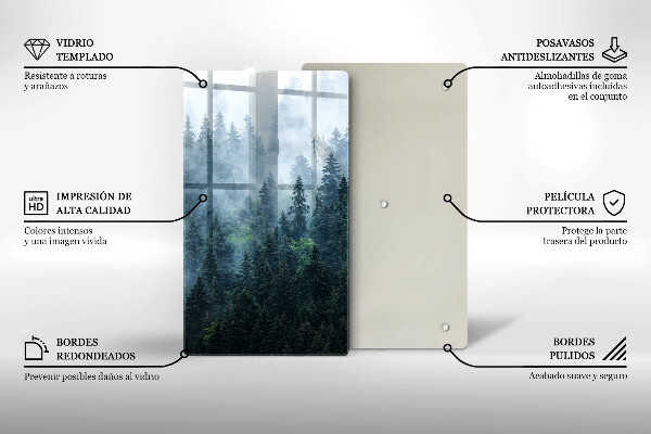 Steklena podloga za rezanje Gozdno drevje in megla