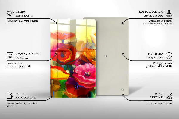 Steklena podloga za rezanje Poslikane pisane rože