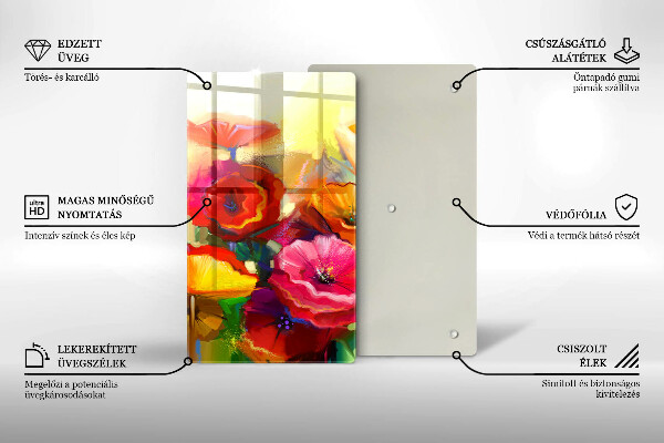 Steklena podloga za rezanje Poslikane pisane rože