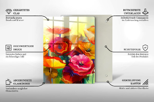 Steklena podloga za rezanje Poslikane pisane rože