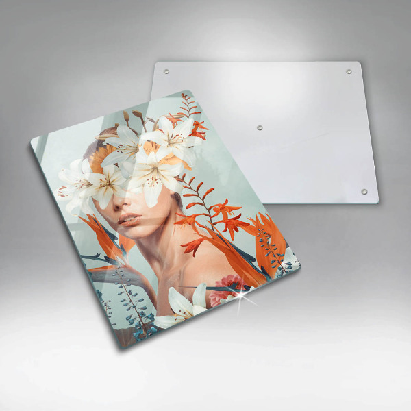 Steklena podloga za rezanje Ženska v rožah