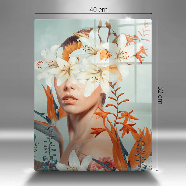 Steklena podloga za rezanje Ženska v rožah