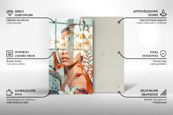 Steklena podloga za rezanje Ženska v rožah