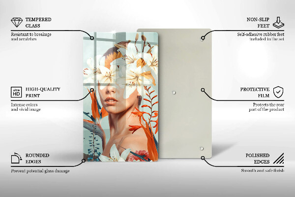 Steklena podloga za rezanje Ženska v rožah