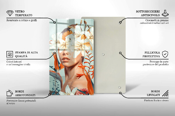 Steklena podloga za rezanje Ženska v rožah