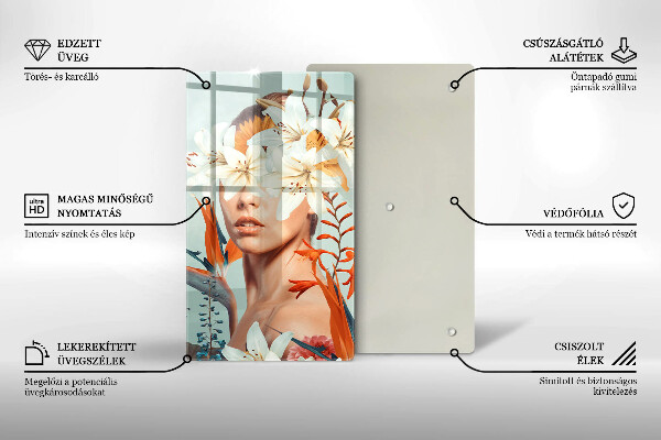 Steklena podloga za rezanje Ženska v rožah