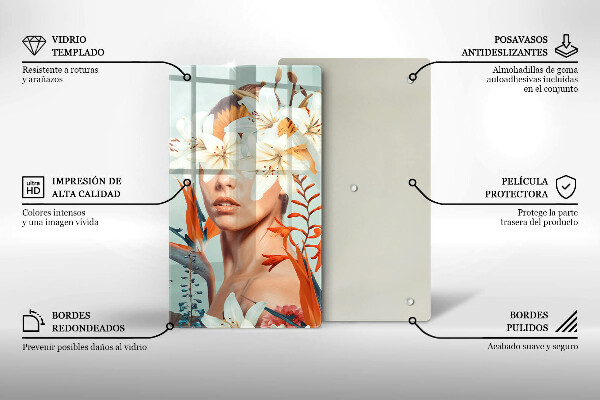 Steklena podloga za rezanje Ženska v rožah