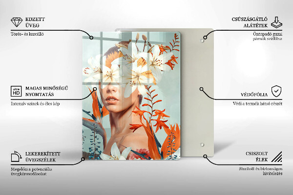 Steklena podloga za rezanje Ženska v rožah