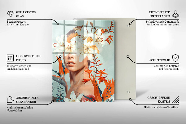 Steklena podloga za rezanje Ženska v rožah