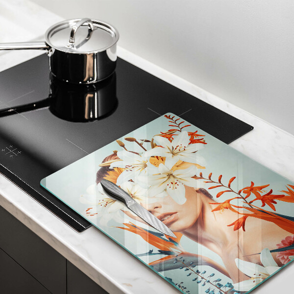 Steklena podloga za rezanje Ženska v rožah