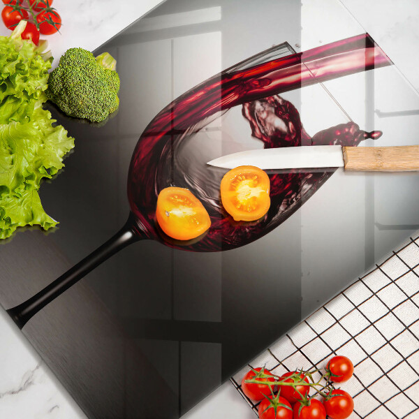 Steklena podloga za rezanje Kozarec in rdeče vino