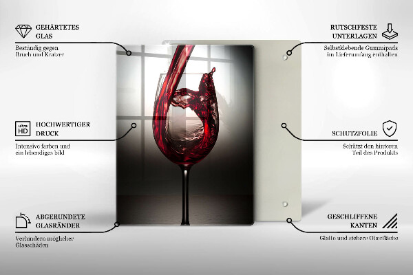 Steklena podloga za rezanje Kozarec in rdeče vino