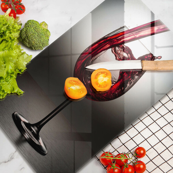 Steklena podloga za rezanje Kozarec in rdeče vino