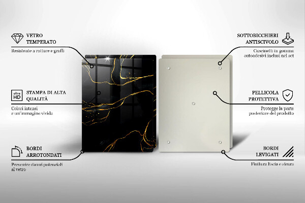 Steklena podloga za rezanje Črn marmor