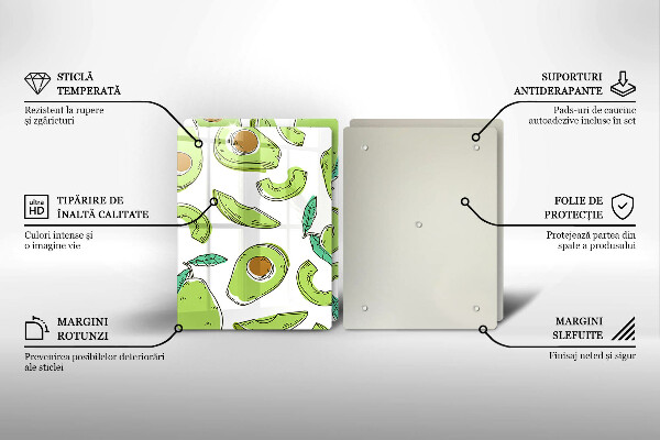 Steklena podloga za rezanje Avokado in hruška