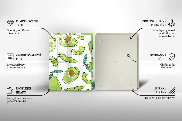 Steklena podloga za rezanje Avokado in hruška
