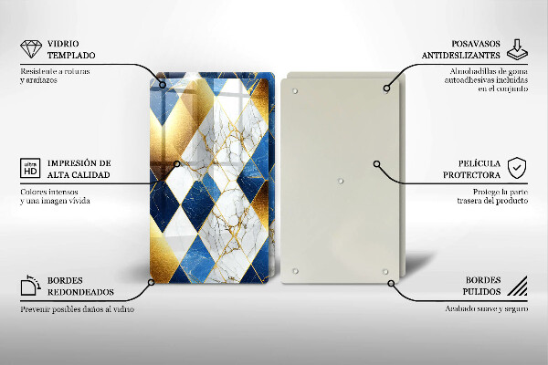 Steklena podloga za rezanje Zlati marmorni rombi