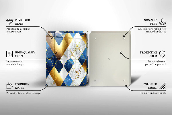 Steklena podloga za rezanje Zlati marmorni rombi