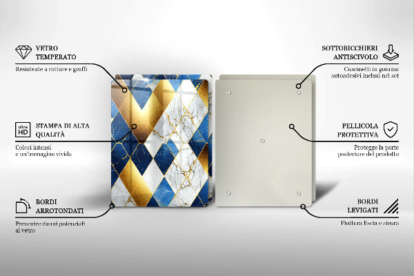 Steklena podloga za rezanje Zlati marmorni rombi