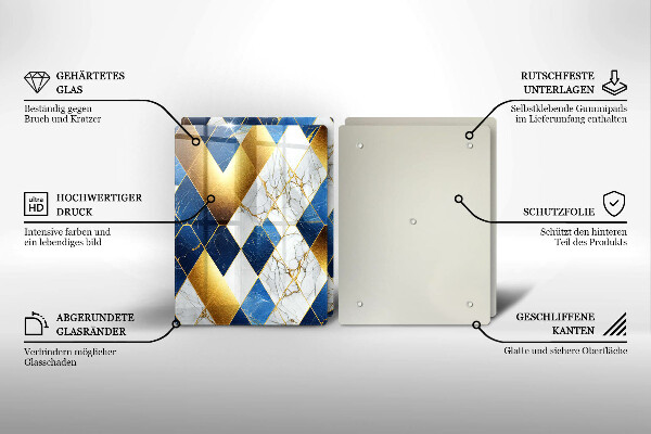 Steklena podloga za rezanje Zlati marmorni rombi