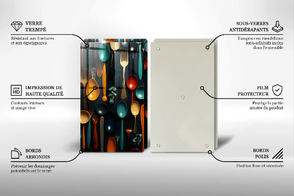 Steklena podloga za rezanje Pisane žlice in vilice