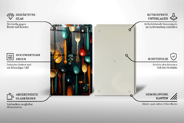 Steklena podloga za rezanje Pisane žlice in vilice