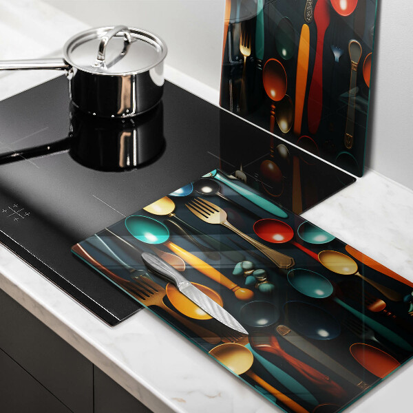 Steklena podloga za rezanje Pisane žlice in vilice