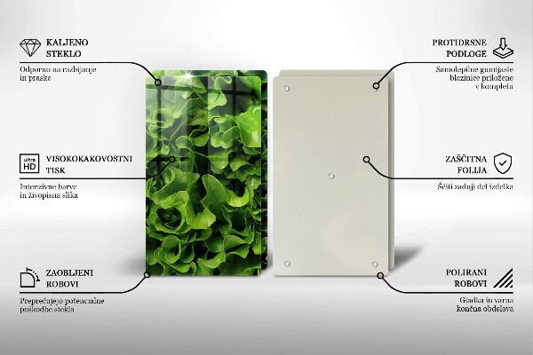 Steklena podloga za rezanje Zeleni listi solate