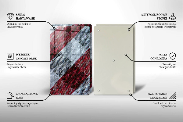 Steklena podloga za rezanje Rdeče-bel karo vzorec