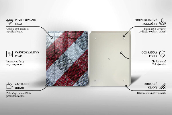 Steklena podloga za rezanje Rdeče-bel karo vzorec