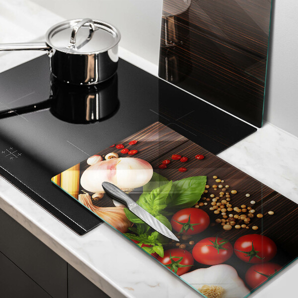 Steklena podloga za rezanje Zelenjava na mizi