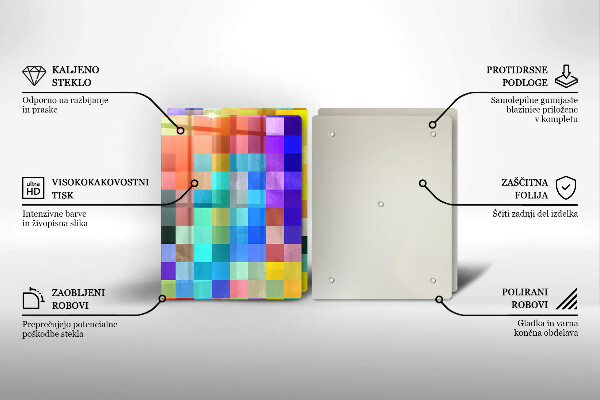 Steklena podloga za rezanje Pisani kvadratki slikovnih pik