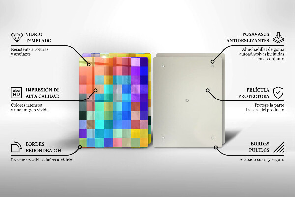 Steklena podloga za rezanje Pisani kvadratki slikovnih pik