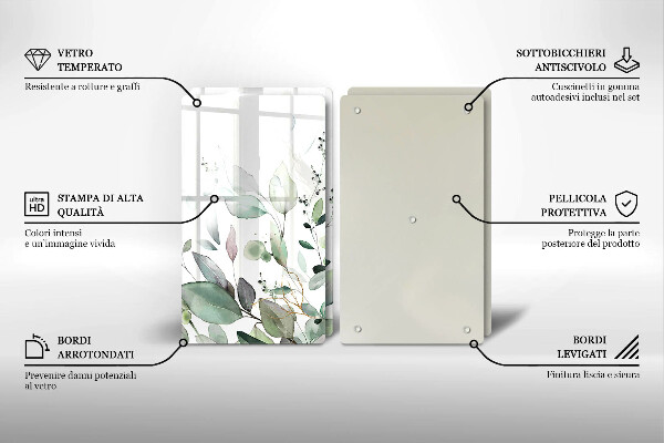 Steklena podloga za rezanje Akvarelne rastline