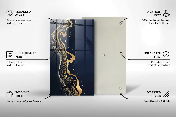 Steklena podloga za rezanje Abstraktne zlate črte