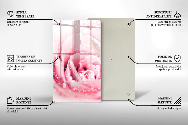 Steklena podloga za rezanje Rosne kapljice in cvet vrtnice