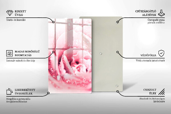 Steklena podloga za rezanje Rosne kapljice in cvet vrtnice
