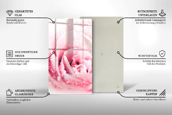 Steklena podloga za rezanje Rosne kapljice in cvet vrtnice