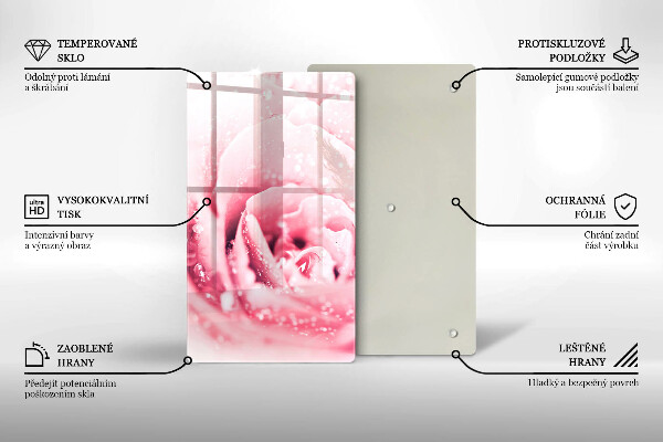 Steklena podloga za rezanje Rosne kapljice in cvet vrtnice