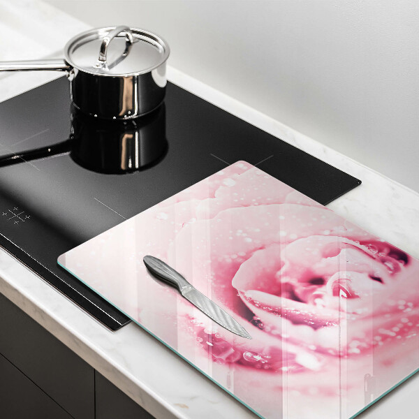 Steklena podloga za rezanje Rosne kapljice in cvet vrtnice