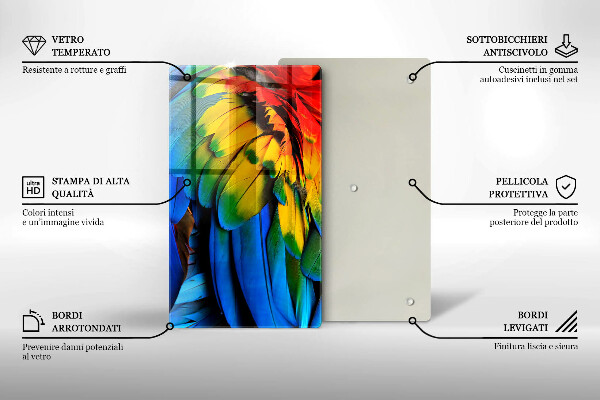 Steklena podloga za rezanje Pisano perje papige