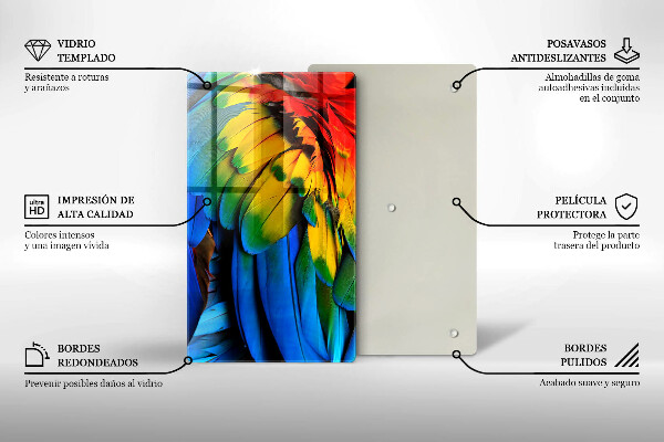 Steklena podloga za rezanje Pisano perje papige