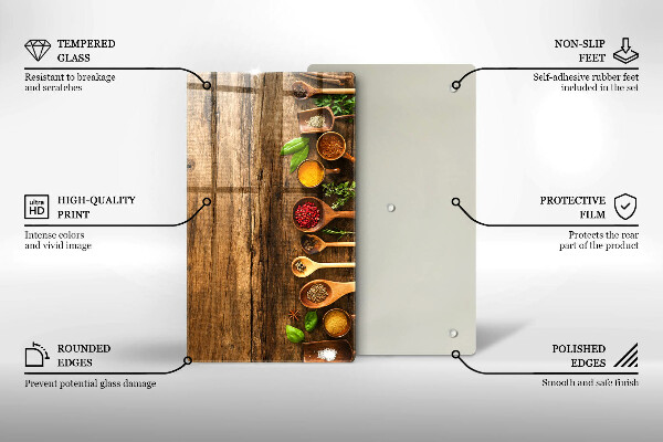 Steklena podloga za rezanje Lesene žlice začimb