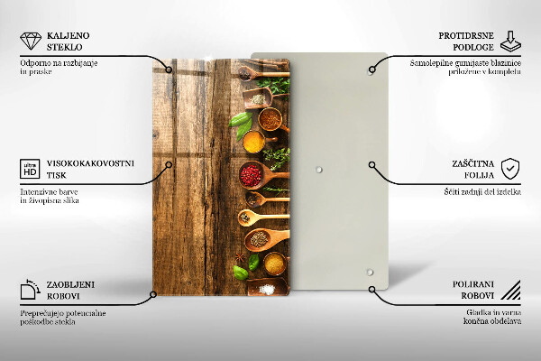 Steklena podloga za rezanje Lesene žlice začimb