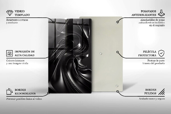 Steklena podloga za rezanje Abstraktna črna maša