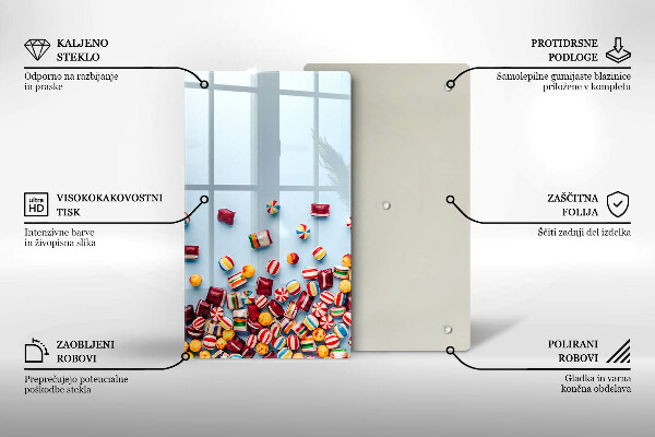 Steklena podloga za rezanje Pisani bonboni