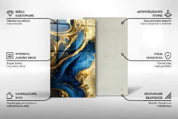 Steklena podloga za rezanje Modri in zlati marmor