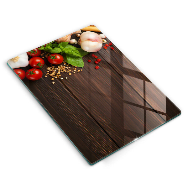 Steklena podloga za rezanje Zelenjava na mizi