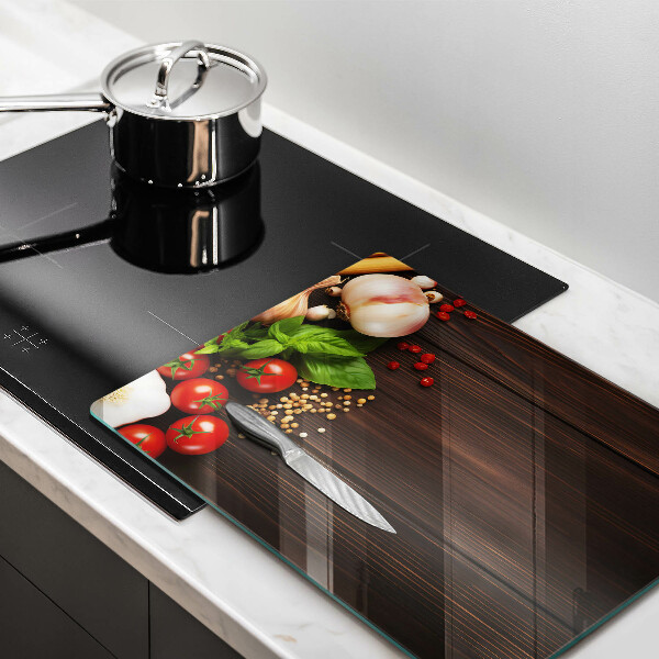 Steklena podloga za rezanje Zelenjava na mizi